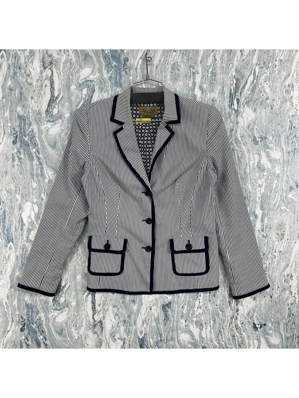 Peck & Peck Weekend Striped Navy White Women's Blazer (8) - Picture 2 of 8